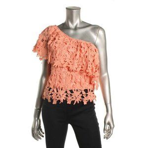 Lush One-Shoulder Coral Lace Tank Top